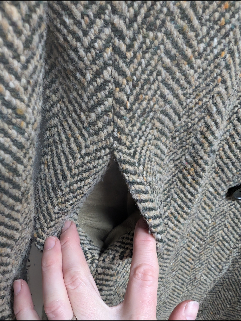 Cinzia Rocca Due Women's Herringbone Wool Coat - Beige/Green, sz 2 - Picture 3 of 8